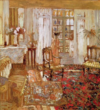 Interieur met een vrouw in het geel voor een raam door Edouard Vuillard